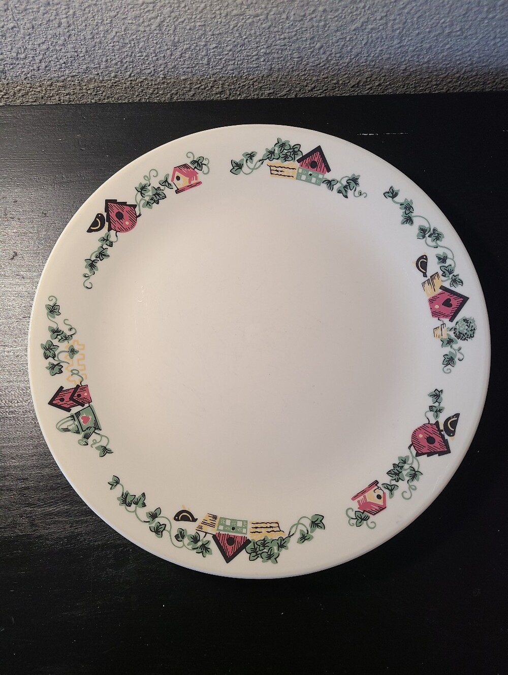 Vintage Corelle 10" Dinner Plate Birdhouse Floral Pattern Cottage Kitchen Decor